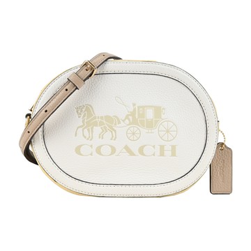 COACH 馬車壓印荔枝紋撞色皮革斜背相機包(粉筆白)