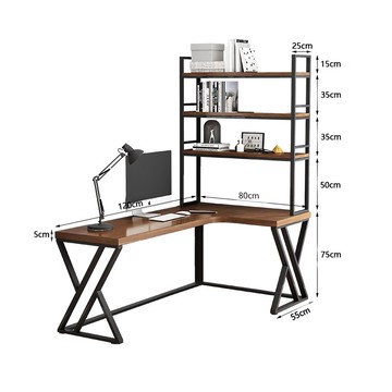 轉角桌 電腦桌 書桌 辦公桌 實木轉角書桌書架一體家用書房拐角寫字電腦台式臥室L型辦公桌子【MJ20667】