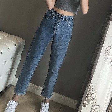 FINDSENSE G6 韓國時尚 復古高腰九分褲直筒寬鬆休閒牛仔褲