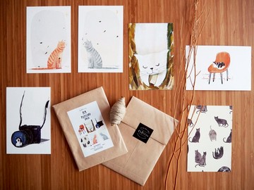 貓咪插畫明信片 6入組 4x6英吋 PS003