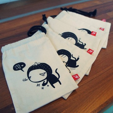 毛毛蟲│五入組合 -棉胚布束口袋