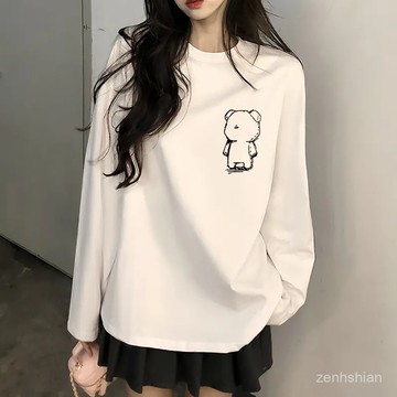 ✨100%純棉 大尺碼女裝 長袖上衣女 寬鬆上衣 純棉長袖 印花t桖 長袖女t桖 顯瘦遮肚 內搭打底 休閒女裝