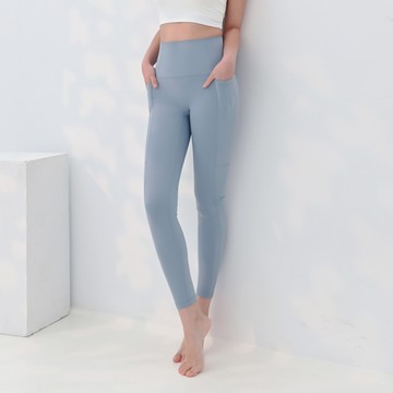 Mori girl 側口袋高腰運動褲 淺藍