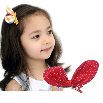 Charme  韓國流行 可愛兔耳朵鴨嘴夾 圓點紅色