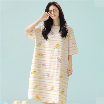【巴黎精品】現貨+預購短袖睡衣裙純棉短袖上衣A字裙連身裙洋裝居家睡衣寬鬆大碼休閒女裝-女上衣a1km79
