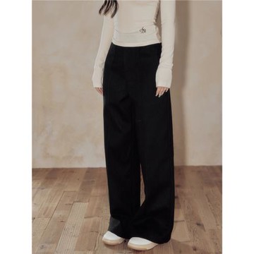 LENNEA原創設計氣質垂感直筒毛呢闊腿褲寬松百搭顯瘦拖地休閑褲女