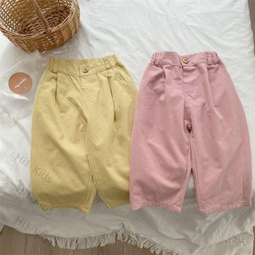 🍓Hi!Kids🍓童裝 春裝女童粉色黃色休閒褲 女童純棉長褲 兒童中腰褲子
