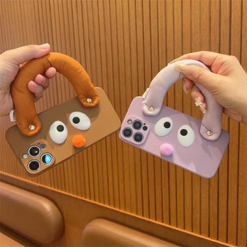 可拎手提腕帶趣味卡通適用16蘋果15promax手機殼iPhone13全包防摔17可愛14promax保護殼11新款女12硅膠XR創意