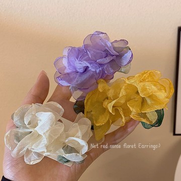 森系超仙山茶花朵耳釘2022年新款潮耳飾小眾設計高級感輕奢耳環女