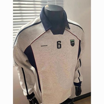 男裝灰色撞色拼接polo衫球衣美式v领卫衣外套潮牌高级感vintage上衣男