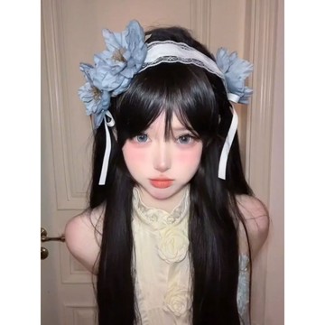 【蜜糖の髮飾】臺灣出貨霧h藍花朵蕾絲髮帶頭飾日系軟妹超仙甜美蝴蝶結百搭髮飾頭