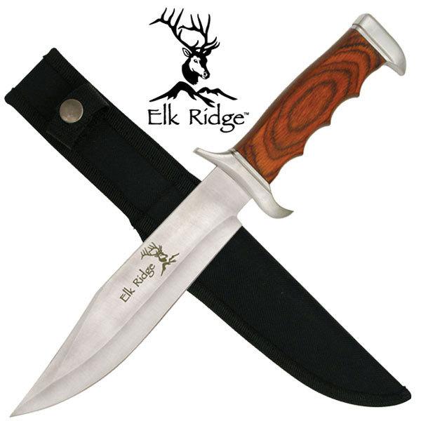 エルクリッジ ER012 ラージハンター ボウイ ナイフ 440ステンレス鋼 パッカーウッド ハンドル Elk Ridge Fixed Knife