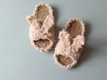 米色兔子家用毛皮拖鞋手工拖鞋聖誕禮物包裝