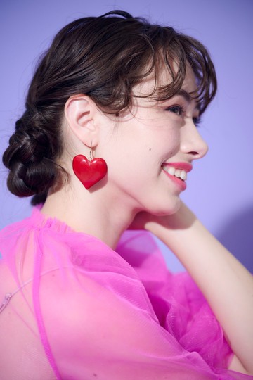 14kgf 紅色的象牙椰子種耳環耳針 / 耳夾