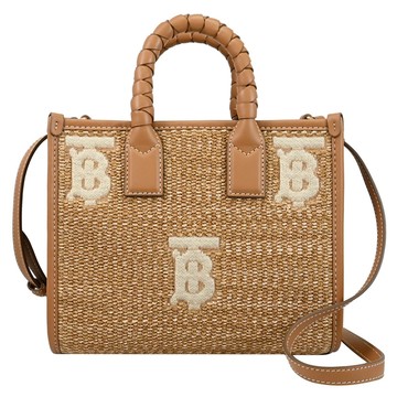 BURBERRY Freya 電繡LOGO手提斜背兩用包.咖邊