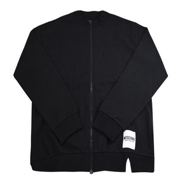 MOSCHINO 簡約LOGO標籤薄刷毛立領長袖運動衫/外套.黑