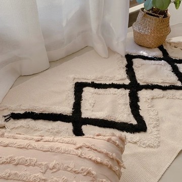 北歐 交織立體簇絨棉麻地毯 +流蘇20cm 手工編織 民族風格設計  90 x 60cm