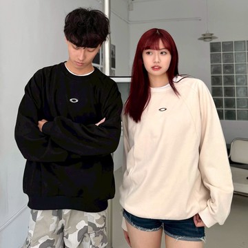 【AMERO】男裝 女裝 長袖麂皮大學Ｔ 拉克蘭袖 刺繡圖案 情侶裝