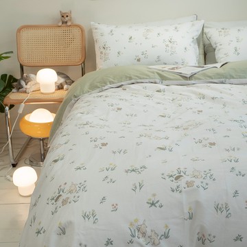 棉床本舖｜小兔仙境 ❱ 40s精梳棉-床包+兩用被 - K4特大床包+兩用被組/含枕套