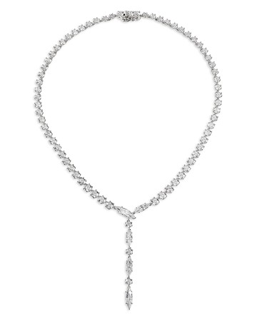 Nadri Btrx Mixed Cubic Zirconia Lariat Necklace in Rhodium Plated, 16