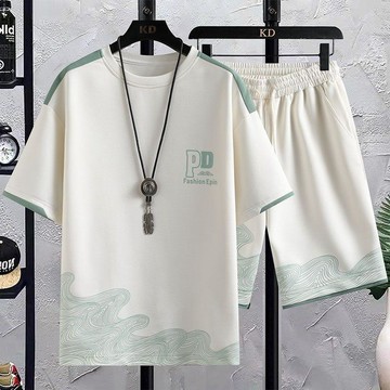 夏季短袖短褲套裝男士T恤青少年港風寬鬆大碼潮牌學生帥氣穿搭潮