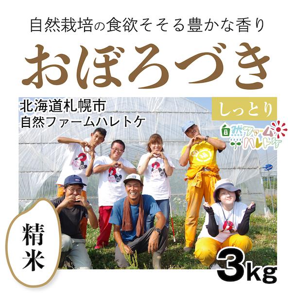 精米3kg「自然栽培おぼろづき」(北海道)自然ファームハレトケ　令和5年産