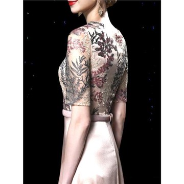 香檳色緞面禮服裙高級質感修身長款酒會奢華晚禮服高端大氣上檔次