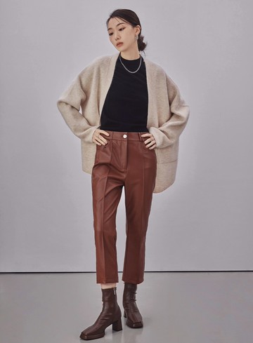 俐落皮革九分喇叭褲