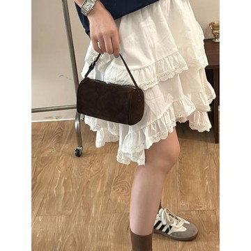 THERO圓筒包高級感90S羊皮麂皮絨極簡烏木色手提單肩斜挎包筆筒包