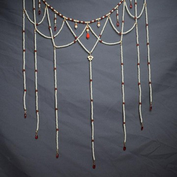 帝慕卿原創漢服古裝腰錬瓔珞長流蘇珍珠坦領齊胸腰襦裙寫真配飾7 雙11全館免運