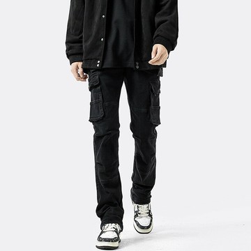 寬鬆牛仔長褲 男生春夏戶外百搭直筒牛仔褲 親膚透氣多口袋牛仔褲 戶外工作登山旅行長褲男