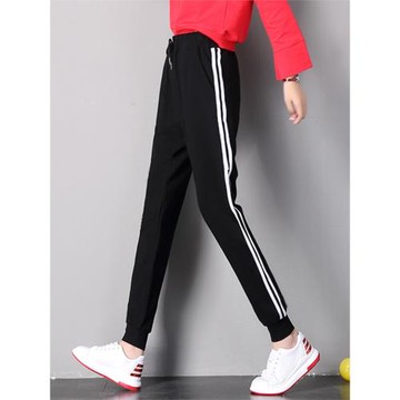 三桔加厚加絨運動褲女秋冬寬松大碼胖mm束腳衛褲通勤氣質休閑褲子