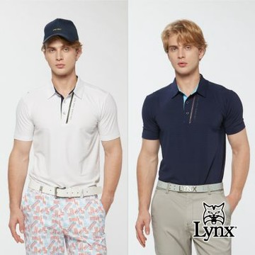 【Lynx Golf】男款合身版吸濕排汗圓型組織布LOGO貼膜造型短袖POLO衫(二色)