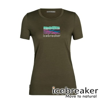 【icebreaker】Tech Lite 女 羊毛圓領印花短袖上衣 AD150『橄欖綠』戶外 運動 柔軟 舒適 羊毛 吸濕 排汗 抑味 控溫 0A56DR