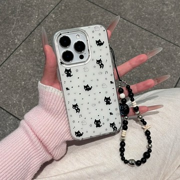 新款imd大孔滿屏黑狗狗適用iPhone17閃粉蘋果15ProMax手機殼16plus大孔14硬殼13掛鏈12防摔11