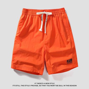 橙色美式多巴胺短褲男夏季薄款橘色運動五分褲錦綸冰感寬松沙灘褲