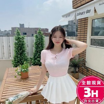 梨卡】隔日到貨 女裝 上衣 針織衫 短袖 蝴蝶結繡針 修身針織 百搭上衣 短袖針織衫 甜美上衣SW030【現貨24H】