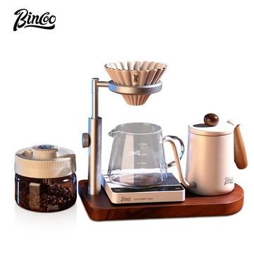 BINCOO 實木倒咖啡架家用陶瓷過濾杯咖啡壺套裝全套帶手動咖啡研磨機