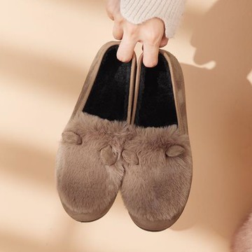 毛毛鞋女秋冬外穿2025年新款平底一腳蹬網紅加絨豆豆厚底棉瓢鞋子