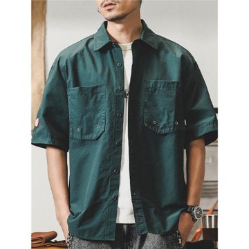 杰雷諾美式工裝襯衫男短袖夏季山系戶外通勤硬漢獵裝襯衣夾克外套