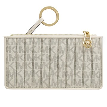 MICHAEL KORS JET SET 皺摺印花鑰匙拉鍊卡片中夾.白