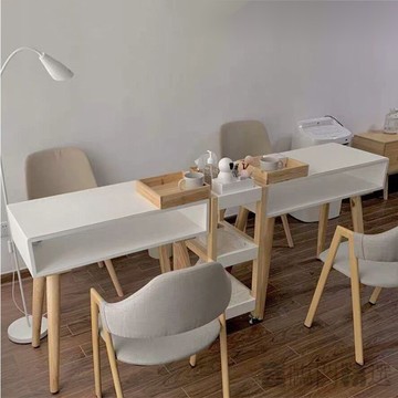 『喜臨門精選』免運 可開發票 美甲桌 修甲桌 日式美甲臺  新款簡約現代日式實木美甲臺單人雙人雙層鋼化玻璃面美甲桌美甲椅