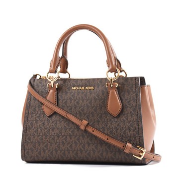MICHAEL KORS Marilyn 緹花LOGO防刮手提斜背二用包-咖啡色小
