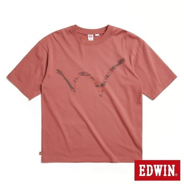 EDWIN 男裝 COOL FLEX 大W裂紋寬版短袖T恤 (中灰桔)