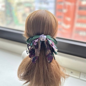 拼接棉布蕾絲蝴蝶結鯊魚夾抓夾相交夾髮夾髮飾頭飾-燙金小花邊