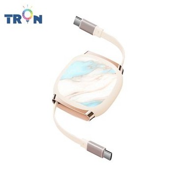TRON 100W Type-C 伸縮快充線 1M 奶茶色 大理石紋 4檔長度調整 可充筆電 適用i15以上手機 平板