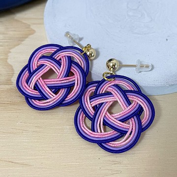 深紫粉色相間金線仙人掌花朵耳環