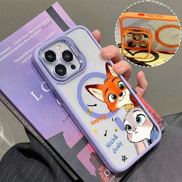 開心情侶探頭磁吸手機殼 金屬鏡頭支架 保護殼 適用於iPhone 17 16 15 14 13 12 11 Max防摔殼