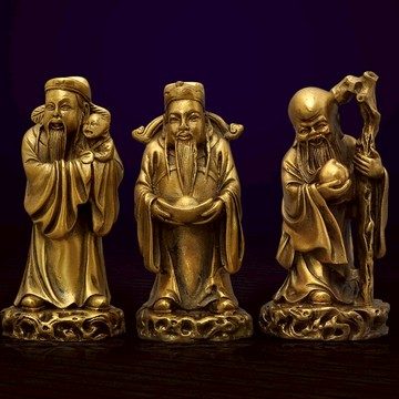 黃銅福祿壽吉祥三星擺件客廳電視柜玄關辦公室辦公桌裝飾品工藝品