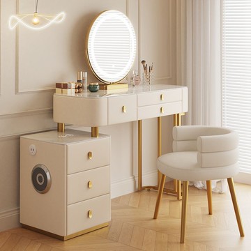 開發票 化妝桌 智能梳妝臺高端大氣主臥室小戶型墻角帶柜子輕奢實木北歐風化妝桌 快速出貨